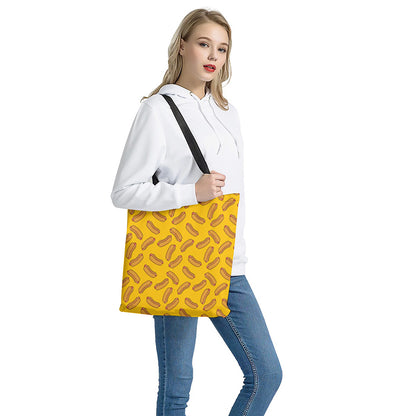 Yellow Hot Dog Pattern Print Tote Bag