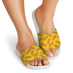 Yellow Hot Dog Pattern Print White Slide Sandals