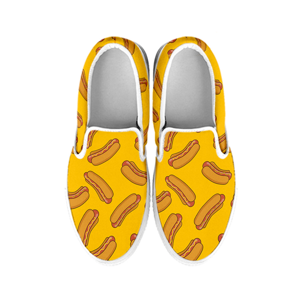 Yellow Hot Dog Pattern Print White Slip On Shoes