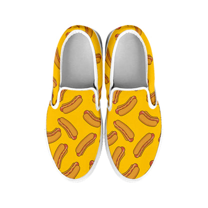 Yellow Hot Dog Pattern Print White Slip On Shoes