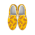 Yellow Hot Dog Pattern Print White Slip On Shoes