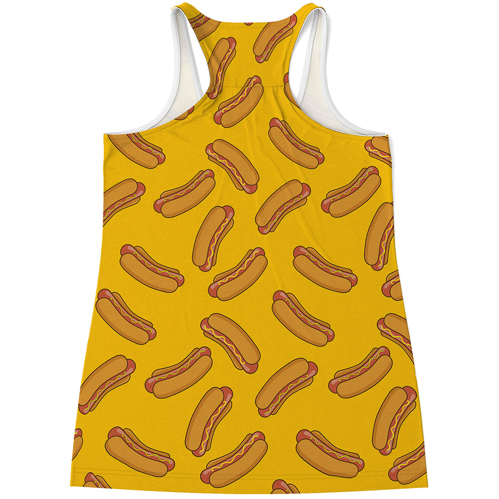 Yellow Hot Dog Pattern Print Women's Racerback Tank Top