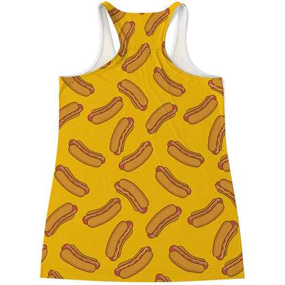 Yellow Hot Dog Pattern Print Women's Racerback Tank Top
