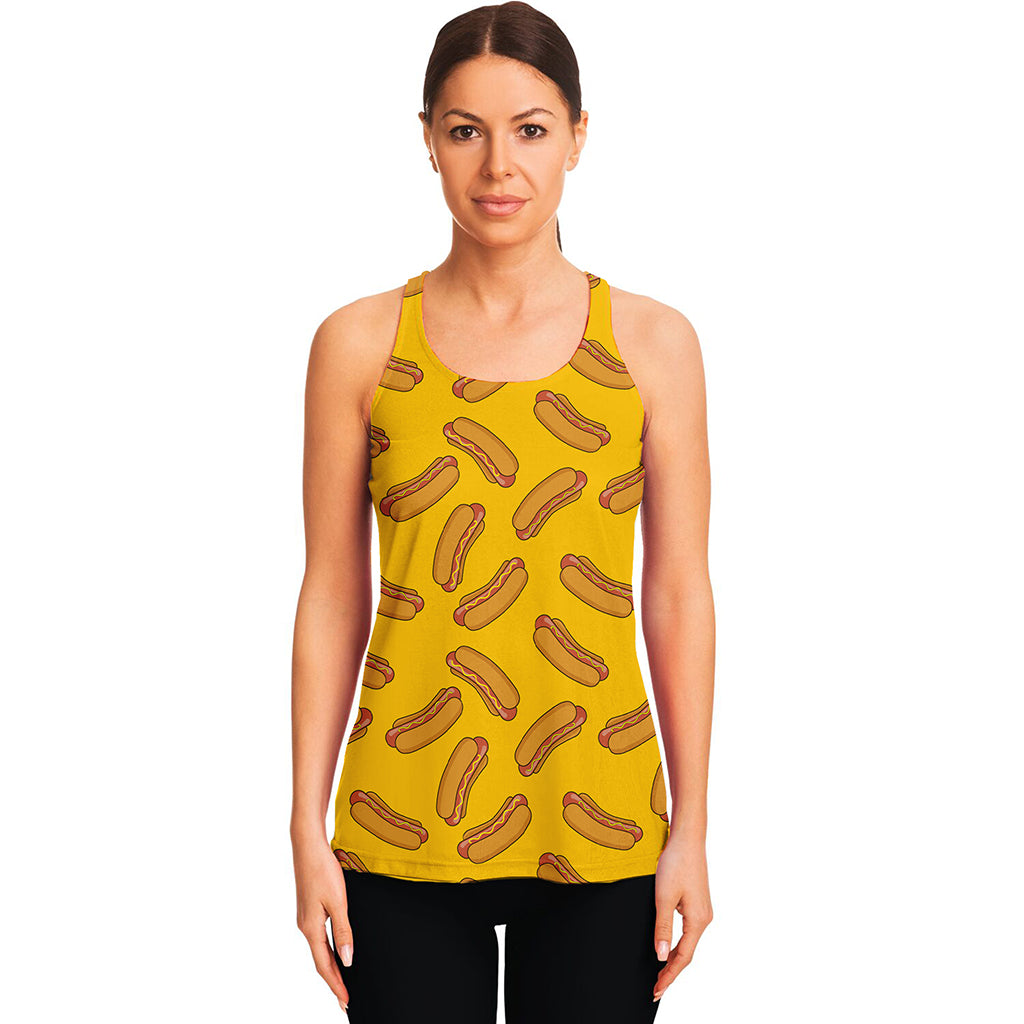 Yellow Hot Dog Pattern Print Women's Racerback Tank Top