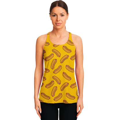 Yellow Hot Dog Pattern Print Women's Racerback Tank Top
