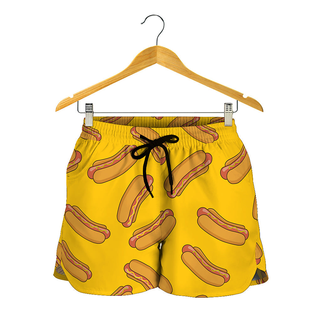 Yellow Hot Dog Pattern Print Women's Shorts