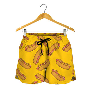 Yellow Hot Dog Pattern Print Women's Shorts