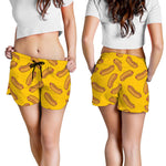 Yellow Hot Dog Pattern Print Women's Shorts