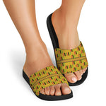 Yellow Kente Pattern Print Black Slide Sandals