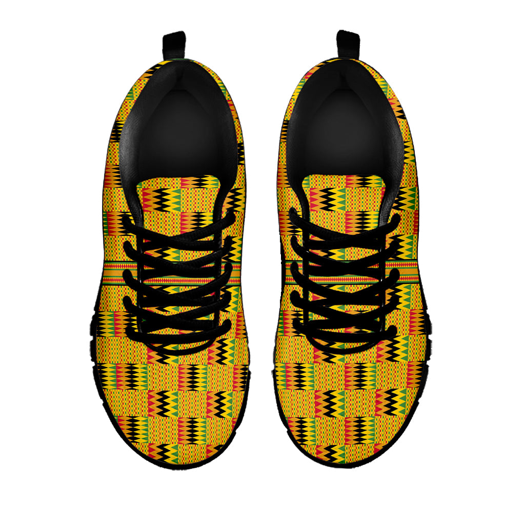 Yellow Kente Pattern Print Black Sneakers