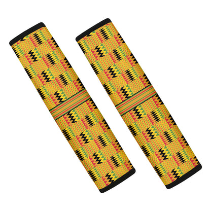 Yellow Kente Pattern Print Car Seat Belt Covers