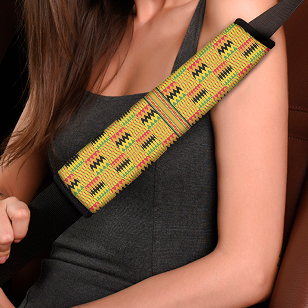 Yellow Kente Pattern Print Car Seat Belt Covers