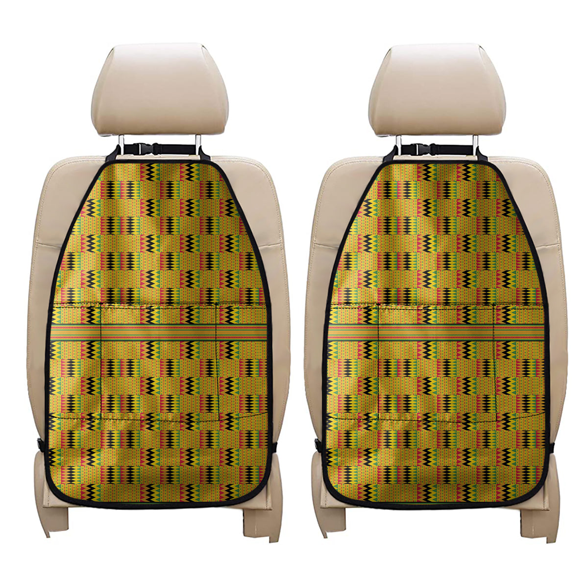 Yellow Kente Pattern Print Car Seat Organizers