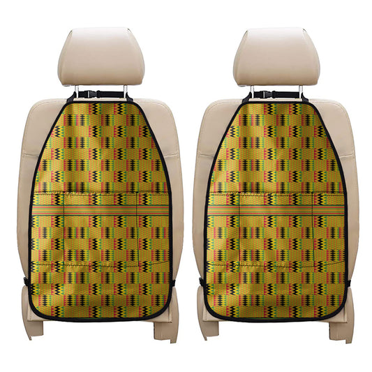 Yellow Kente Pattern Print Car Seat Organizers
