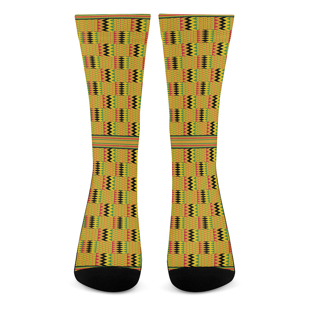 Yellow Kente Pattern Print Crew Socks