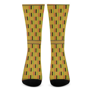 Yellow Kente Pattern Print Crew Socks