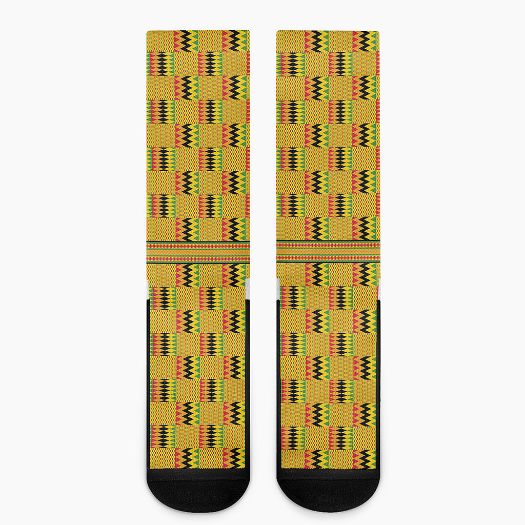 Yellow Kente Pattern Print Crew Socks