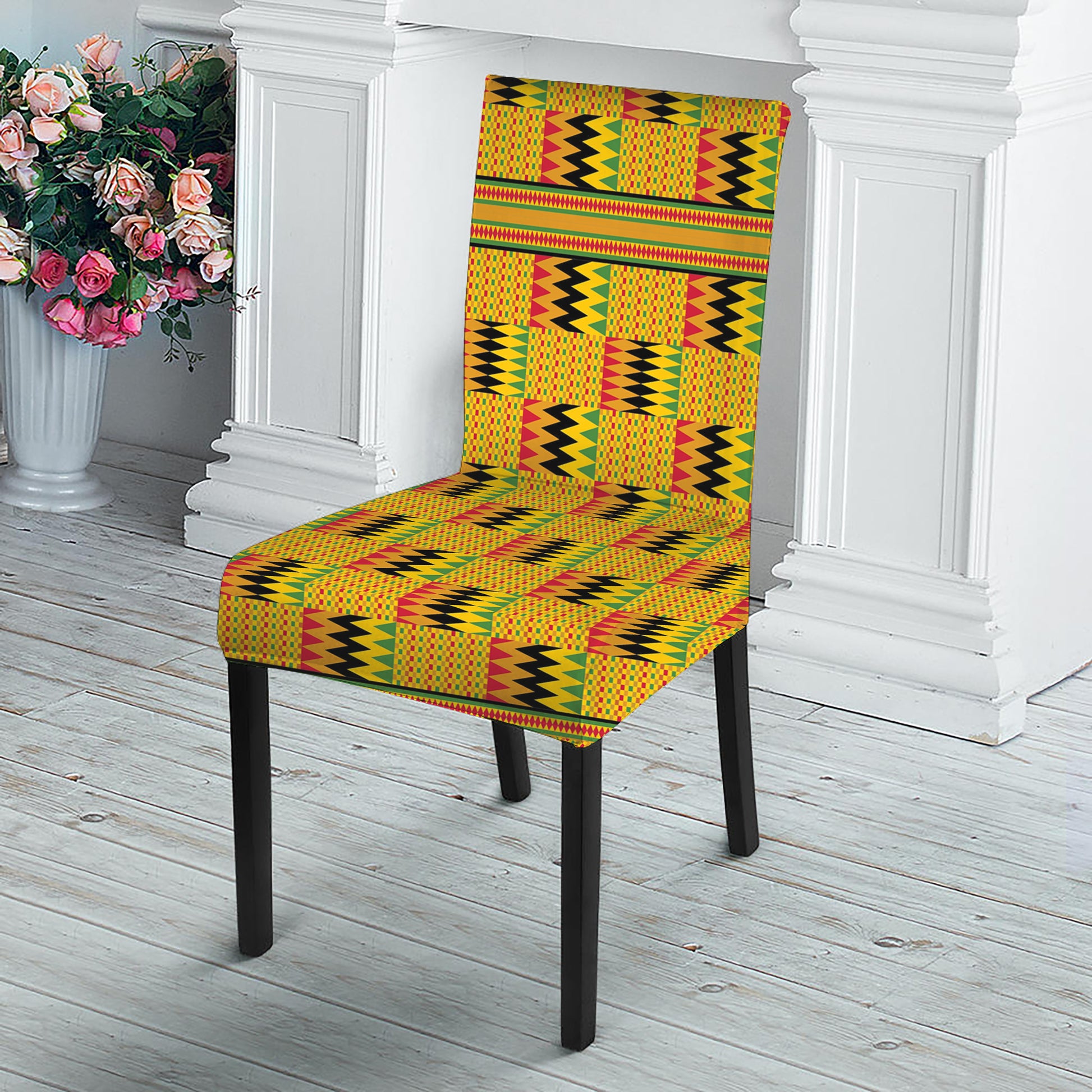 Yellow Kente Pattern Print Dining Chair Slipcover