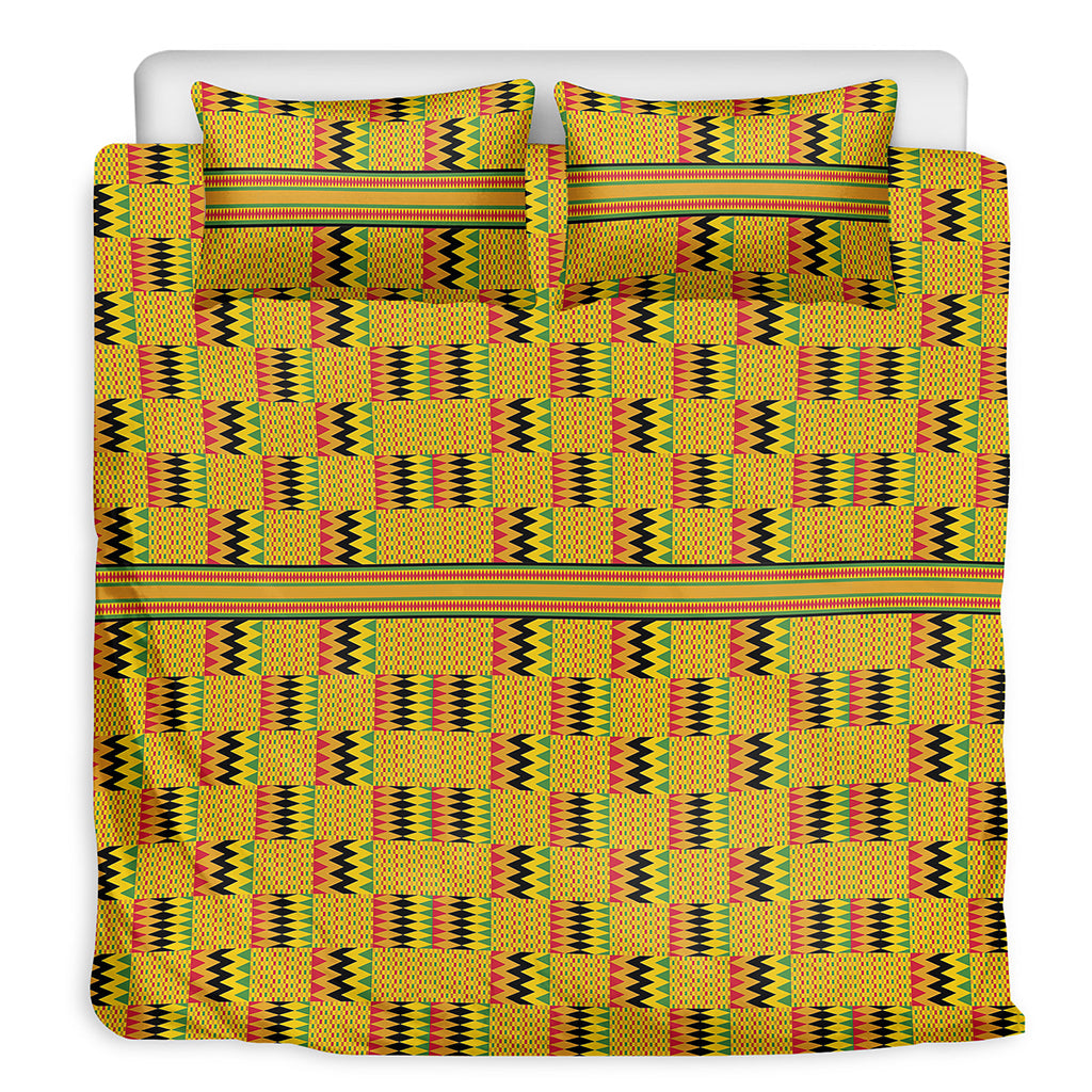 Yellow Kente Pattern Print Duvet Cover Bedding Set