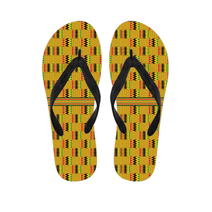 Yellow Kente Pattern Print Flip Flops