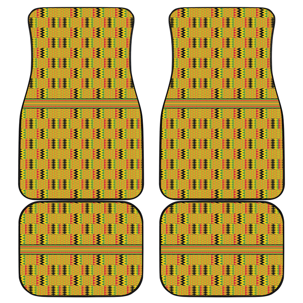 Yellow Kente Pattern Print Front and Back Car Floor Mats