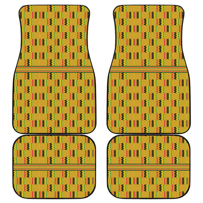 Yellow Kente Pattern Print Front and Back Car Floor Mats