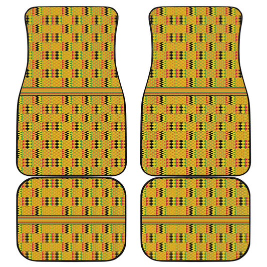 Yellow Kente Pattern Print Front and Back Car Floor Mats