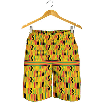 Yellow Kente Pattern Print Men's Shorts