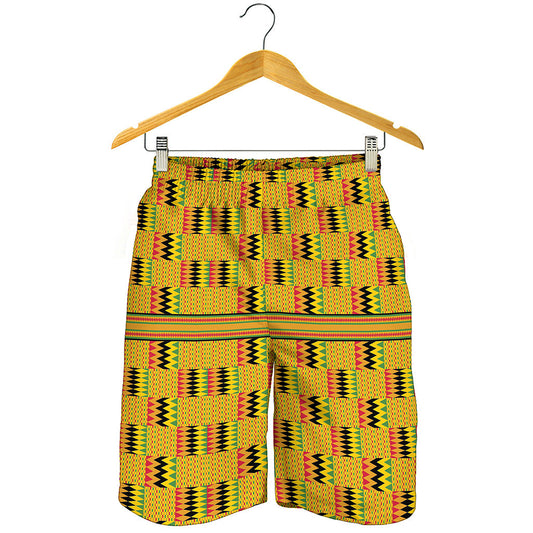 Yellow Kente Pattern Print Men's Shorts