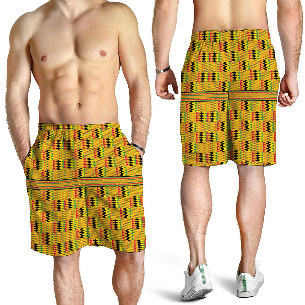 Yellow Kente Pattern Print Men's Shorts