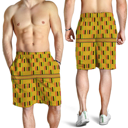 Yellow Kente Pattern Print Men's Shorts