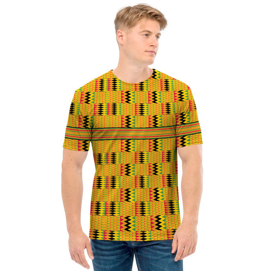 Yellow Kente Pattern Print Men's T-Shirt