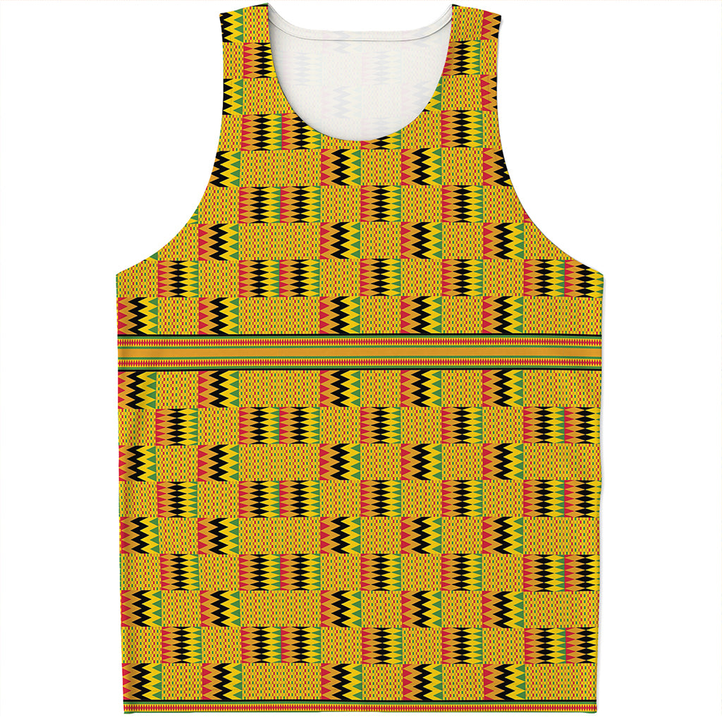 Yellow Kente Pattern Print Men's Tank Top