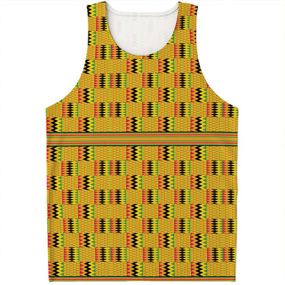 Yellow Kente Pattern Print Men's Tank Top