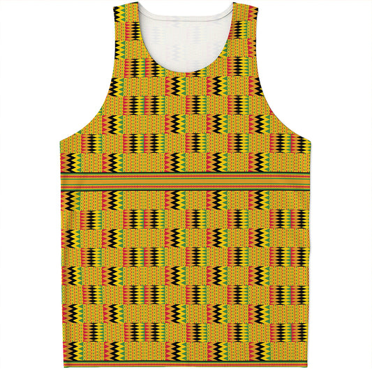 Yellow Kente Pattern Print Men's Tank Top
