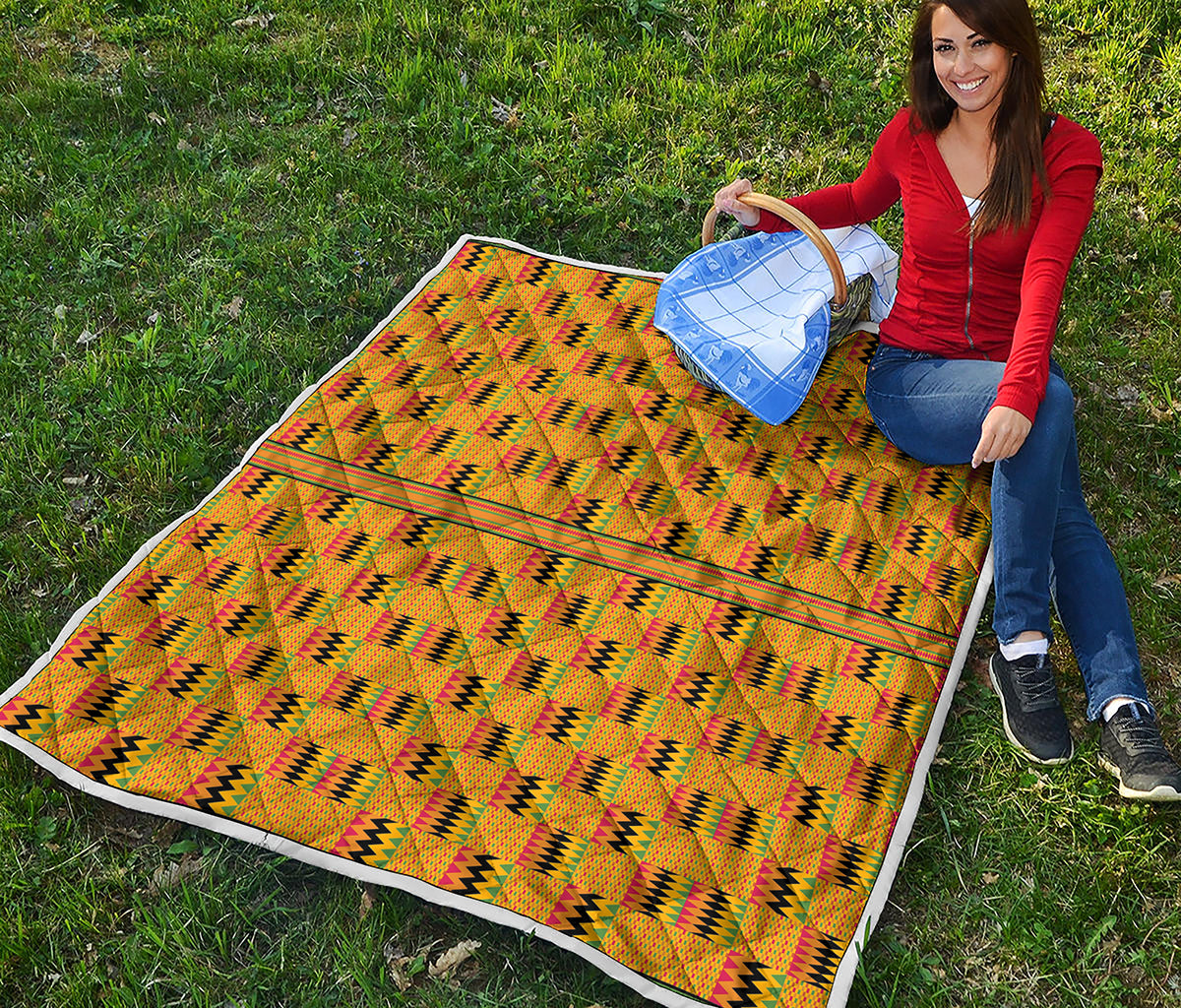 Yellow Kente Pattern Print Quilt