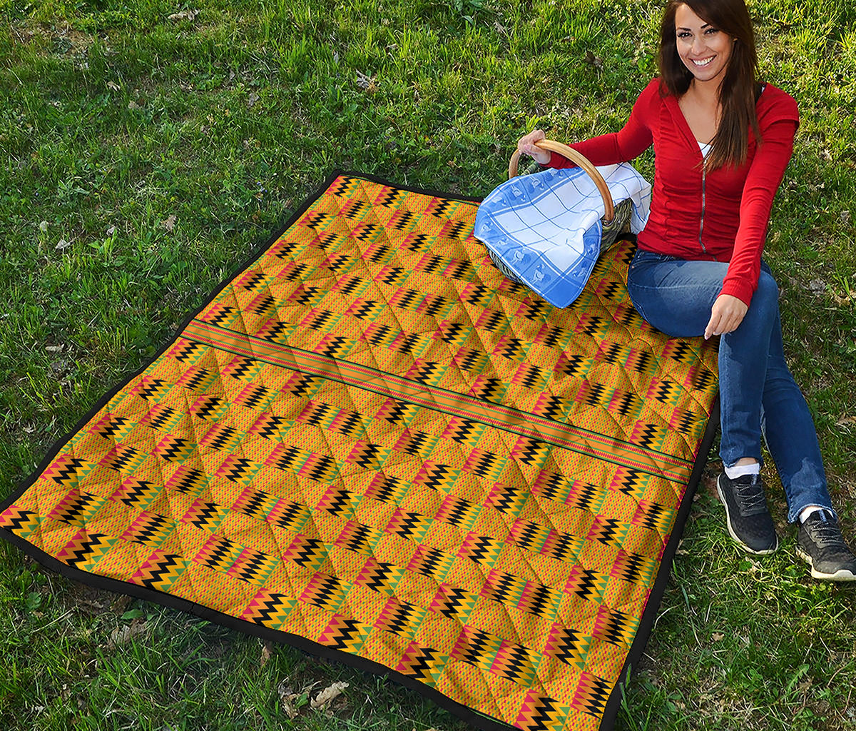 Yellow Kente Pattern Print Quilt