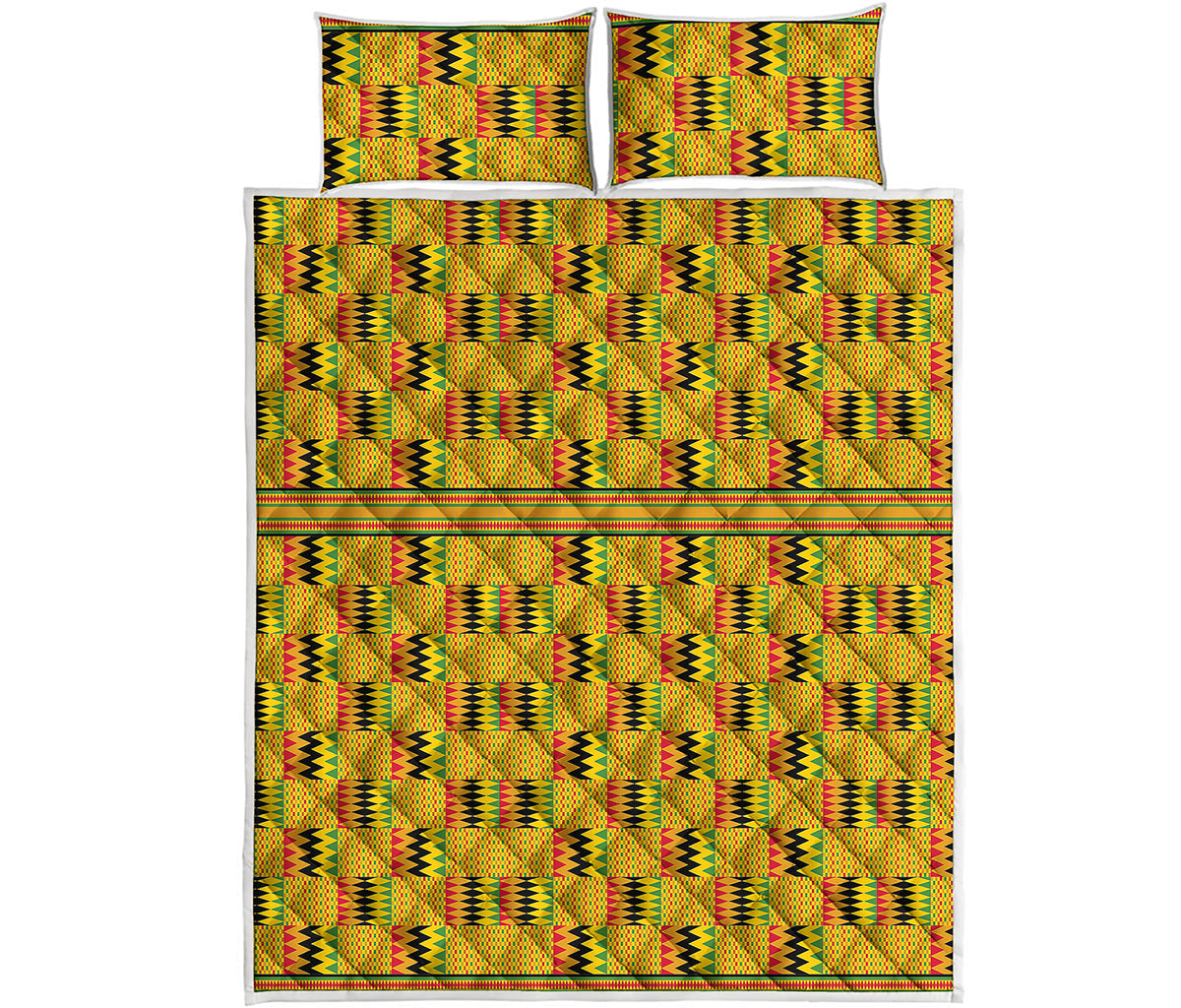 Yellow Kente Pattern Print Quilt Bed Set