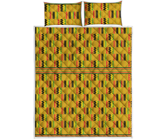 Yellow Kente Pattern Print Quilt Bed Set