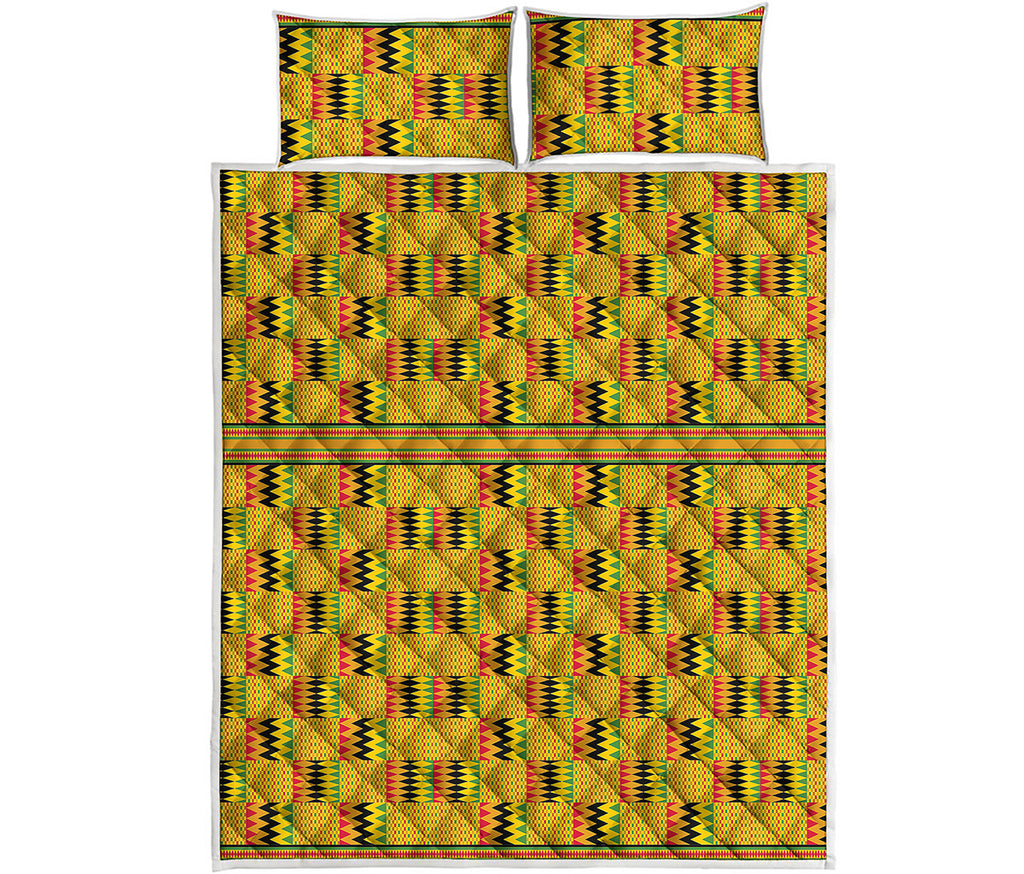 Yellow Kente Pattern Print Quilt Bed Set