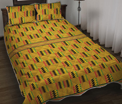 Yellow Kente Pattern Print Quilt Bed Set