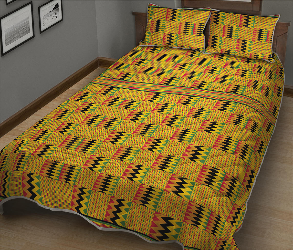 Yellow Kente Pattern Print Quilt Bed Set