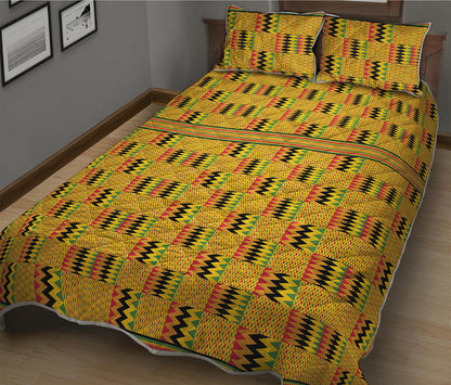 Yellow Kente Pattern Print Quilt Bed Set