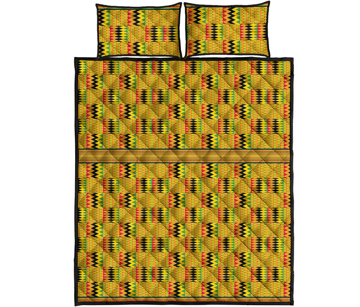 Yellow Kente Pattern Print Quilt Bed Set