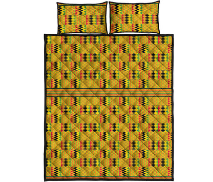Yellow Kente Pattern Print Quilt Bed Set