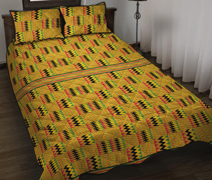 Yellow Kente Pattern Print Quilt Bed Set