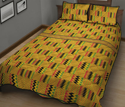 Yellow Kente Pattern Print Quilt Bed Set