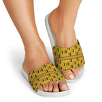 Yellow Kente Pattern Print White Slide Sandals