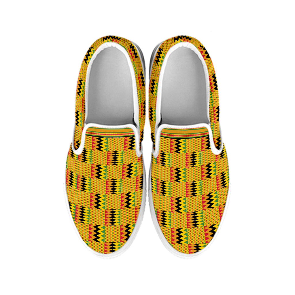 Yellow Kente Pattern Print White Slip On Shoes