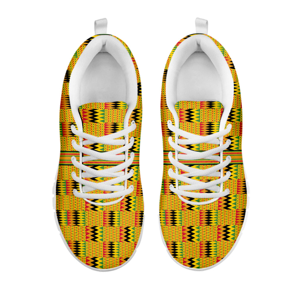 Yellow Kente Pattern Print White Sneakers